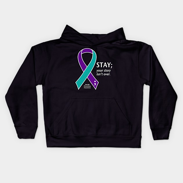 Suicide prevention: Stay ribbon, white type Kids Hoodie by Just Winging It Designs